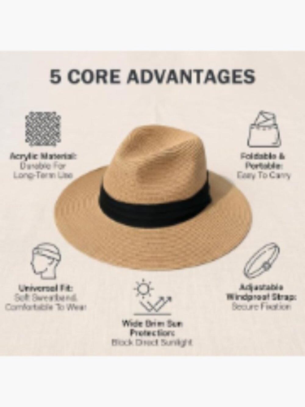 Foldable Wide Brim Straw Sun Hat for Beach Vacation - Picture 4 of 7